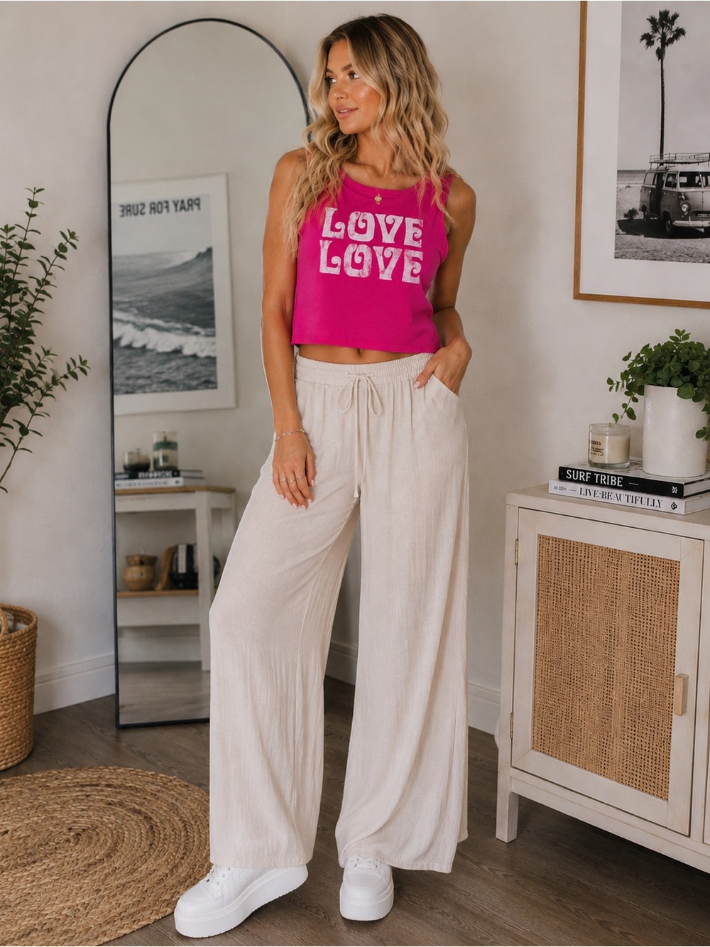 Hot Pink LOVE LOVE Graphic Tank Top Women’s Large